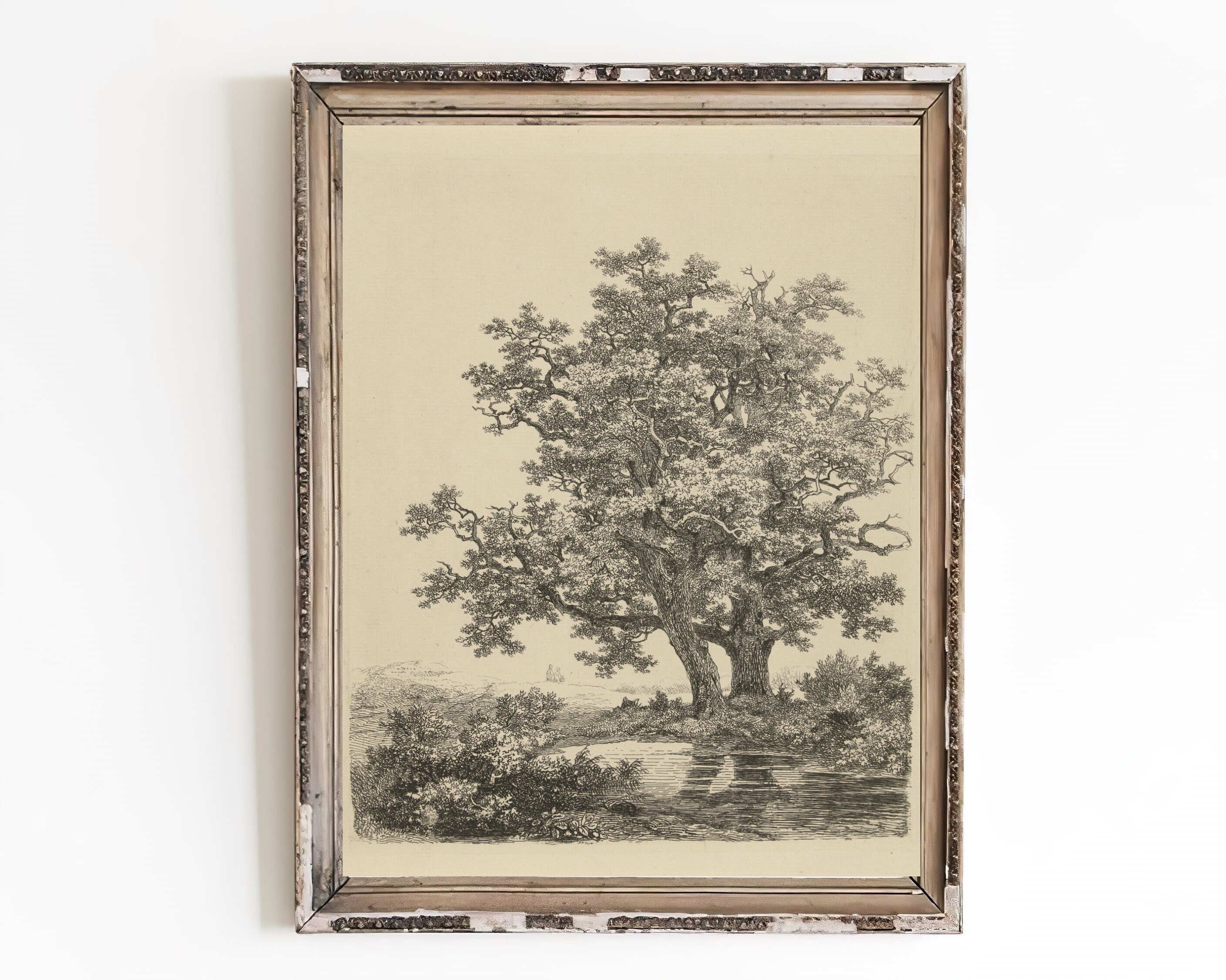 Printable Art Vintage Tree Drawing Alone Oak Tree Sketch Etsy
