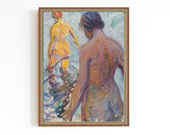 Vintage Bathers Canvas Art Print | Summer Beach Painting