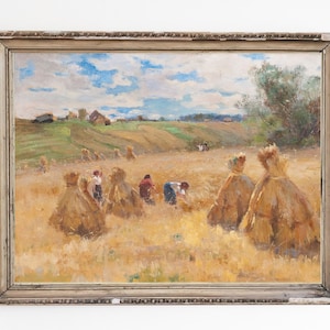 CANVAS ART PRINT | Harvest Time Wall Art Print | Farmers Work Home Decor | Wheat Field Oil Painting | Country Landscape Art |Rural Art Print