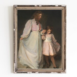 LEINWAND KUNSTDRUCK | Zwei Schwestern tanzen Wand Kunstdruck | Familie Kunst | Zwei Töchter Ölgemälde | Antike Geschwister Kunstdruck | Mädchenzimmer Kunst