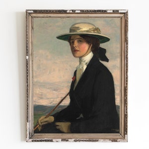 CANVAS ART PRINT | Horse Rider Portrait | Vintage Woman Oil Portrait | Equestrian Painting |  Equine Art Print | Antique Rider  Painting