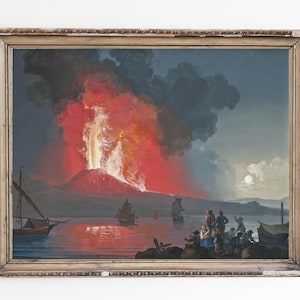 CANVAS ART PRINT | Night View of an Erupting Vesuvius | Volcano Painting | Italian Landscape Painting | Mount Vesuvius | Volcano Landscape