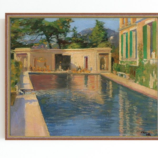 LEINWAND KUNSTDRUCK | Schwimmbad Kunstdruck | Pool Dekoration | Französische Landschaftsmalerei