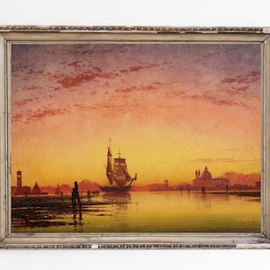 PRINTABLE ART | Vintage Venice Oil Painting | Evening in the Venice Lagoon Art Print | Antique Venice Wall Art | Sunset Seascape Painting