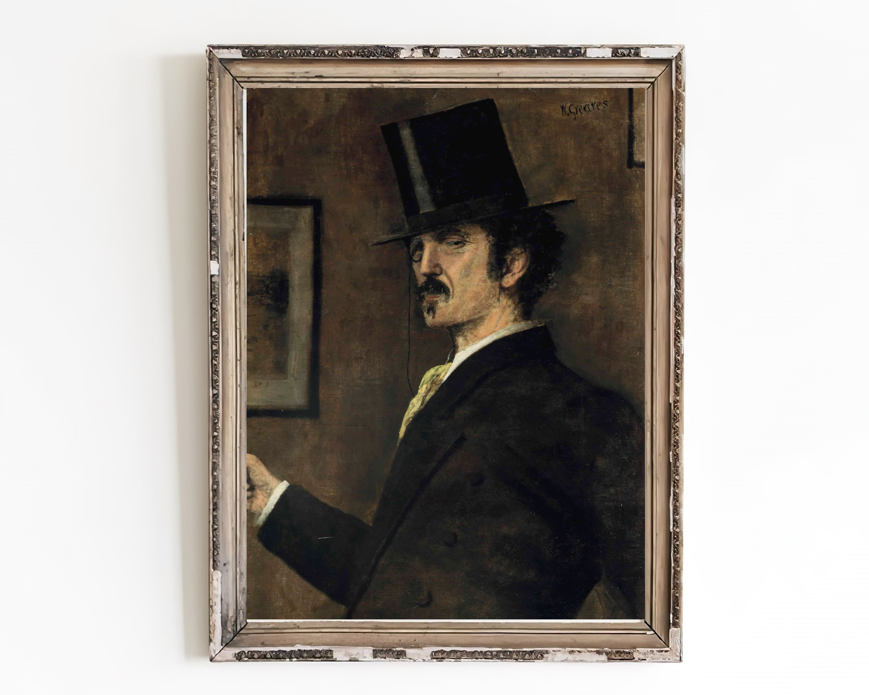 PRINTABLE ART Vintage Portrait of a Man in Top Hat Oil Painting Male ...