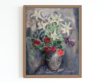 CANVAS ART PRINT | A Still Life With Lilies Oil Painting | Vintage Still Life Painting | White Flowers Vintage Painting | Farmhouse Decor