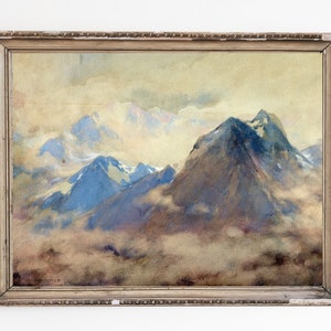 CANVAS ART PRINT | Vintage Mountains Wall Art Print | Watercolor Mountain Painting | Classic Landscape Artwork | American Nature Scenery