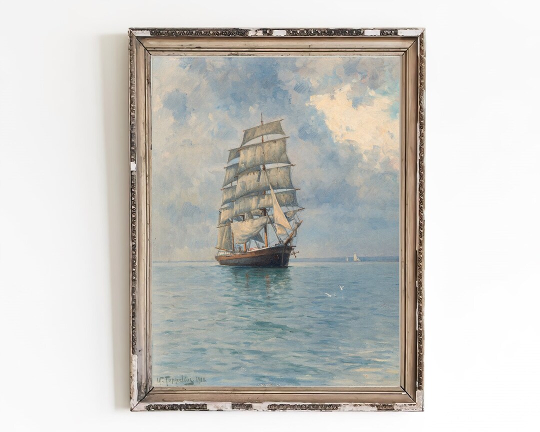 CANVAS ART PRINT Vintage Ship Wall Art Print Sailing Yacht Under Sail