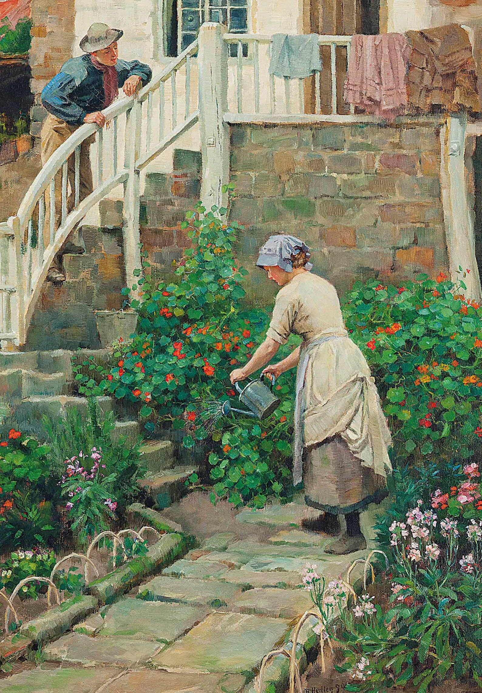 Woman Gardening Vintage Oil Painting Garden Printable Art Etsy