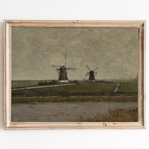 PRINTABLE ART | Old Mills Painting | Country Landscape Painting | Farmhouse Wall Decor | Vintage Art | Dutch Countryside art Print