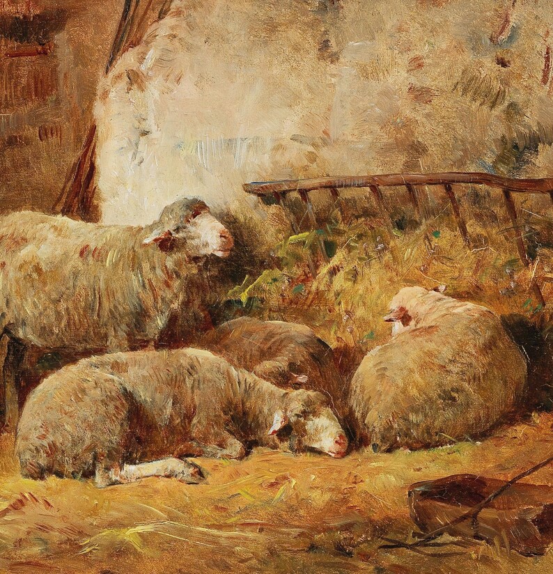Vintage Sheep Oil Painting Print | Farm Animal Wall Art (digital ...