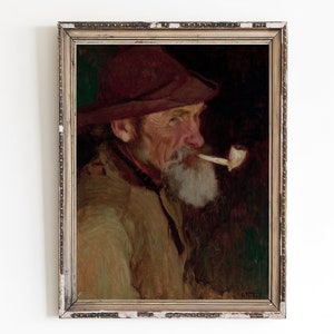 ANTIQUE OIL PAINTING BAR PIPE MAN ①と② 2点