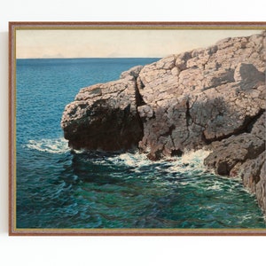 CANVAS ART PRINT | Waves Crashing into the Rocks Painting | Coastal Seascape Painting | Seashore Art Print| Impressionist Art