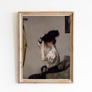 Vintage Frau Druck | Frauenportrait | Vintage Kunstdruck | Ankleidezimmer Dekor | Weibliche Malerei | Frau mit Hut DRUCKBARE Kunst