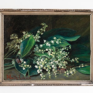 CANVAS ART PRINT | Vintage Lilies of the Valley Wall Art Print |  Floral Spring Background Home Decor | Bouquet of Snowdrops Oil Painting