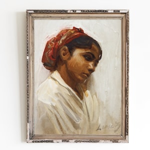 CANVAS ART PRINT | Spanish Girl Portrait Wall Art Print | Classic Little Girl Portrait Oil Painting | Girl with a Scarf Vintage Painting