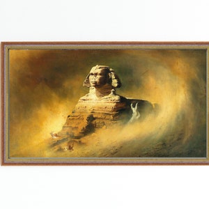 IMPRESIÓN DE ARTE DE LIENZO / La Gran Esfinge de la Pintura al óleo de Giza / Pintura de Egipto Giza / Lugares históricos antiguos / Ruinas antiguas / Arte de El Cairo