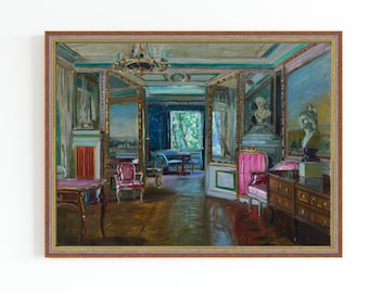 CANVAS ART PRINT | Retro Apartment Oil Painting | Vintage Interior Scene Wall Art | Old House Interior Art Print | Classic Painting Artwork