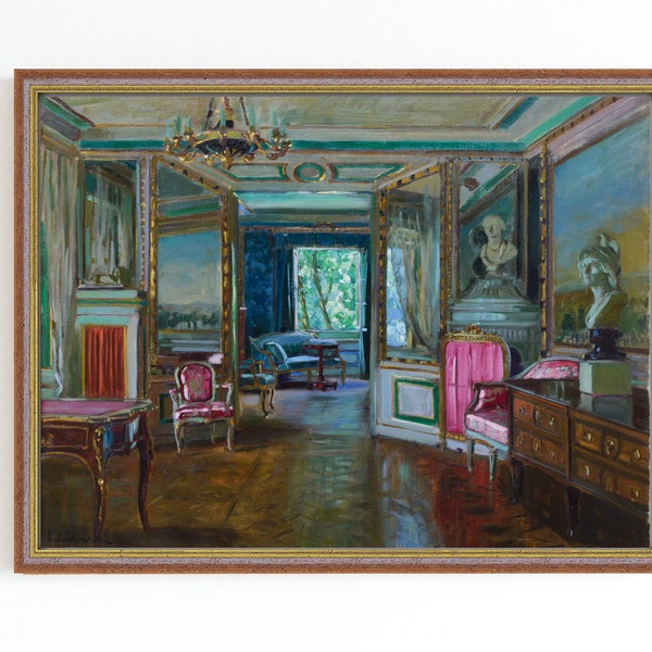 CANVAS KUNSTPRINT | Retro appartement olieverfschilderij | Vintage interieur scène kunst aan de muur | Oud huis interieur kunstprint | Klassiek schilderkunstwerk