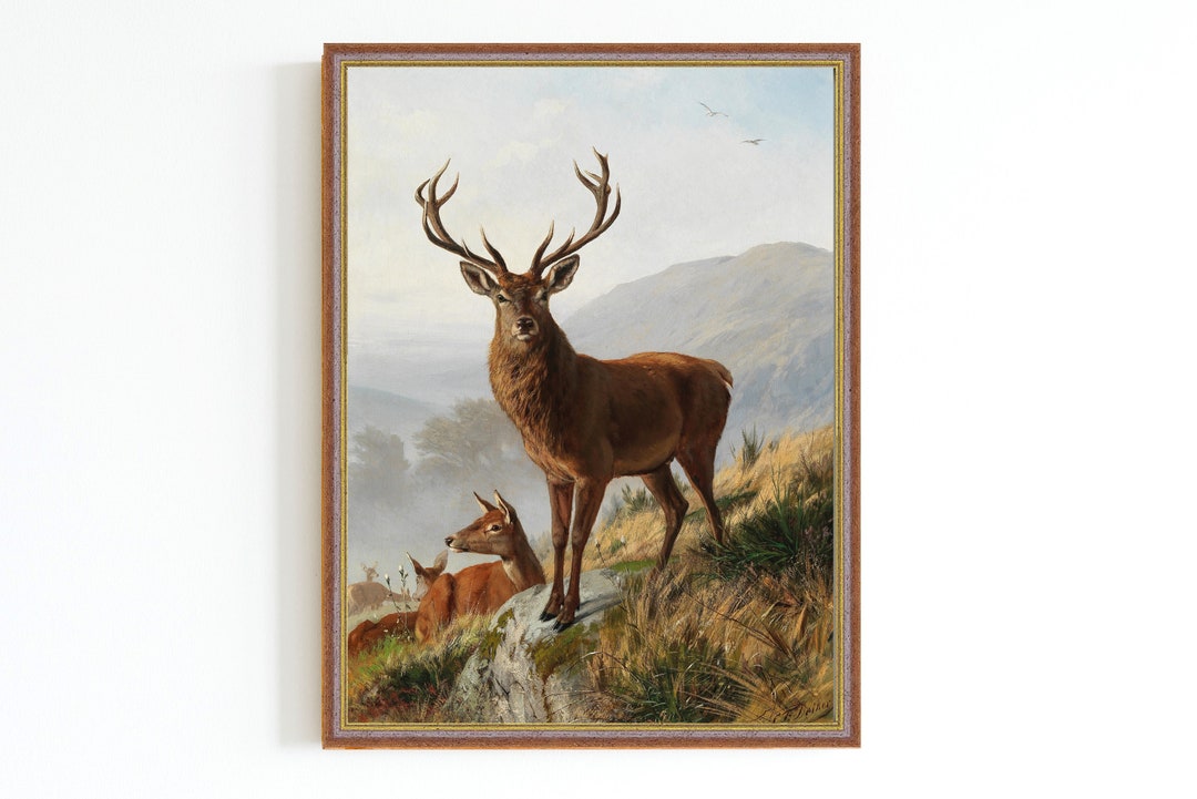 CANVAS ART PRINT | Vintage Stag Portrait Painting | Antique Animal Wall ...
