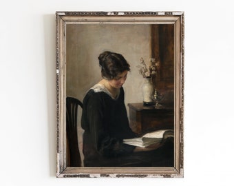 Woman Reading Book Canvas Art Print | Female Portrait