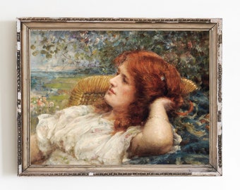 Portrait vintage de femme rousse dans un jardin (téléchargement numérique)