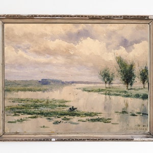 CANVAS ART PRINT | River Landscape Wall Art Print | Classic Lake Scenery Home Decor | Nature Watercolor Painting | Minimalist Landscape