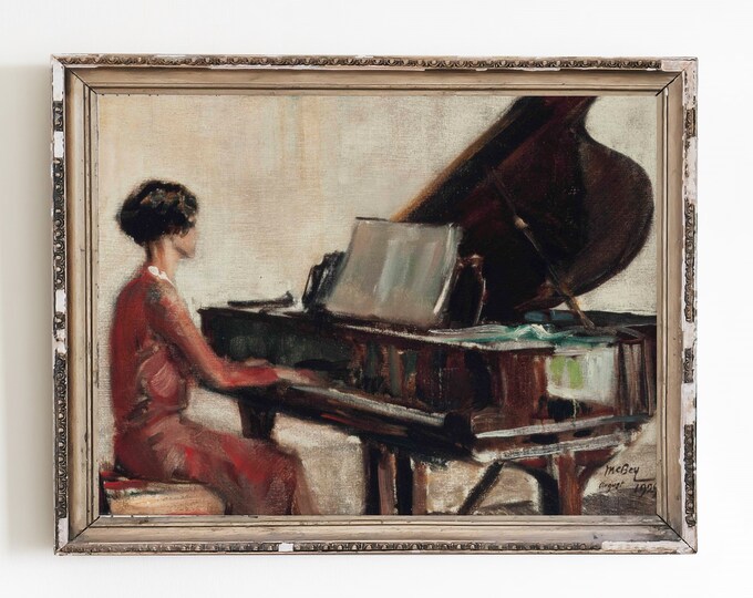 ART PRINT | Woman Playing Piano Oil Painting | Musical Instrument Art ...