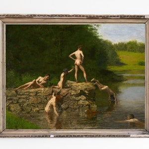 CANVAS ART PRINT | The Male Figurative Wall Art Print | Swimming Painting Home Decor | Summer Artwork | River Landscape Art | Lake House Art