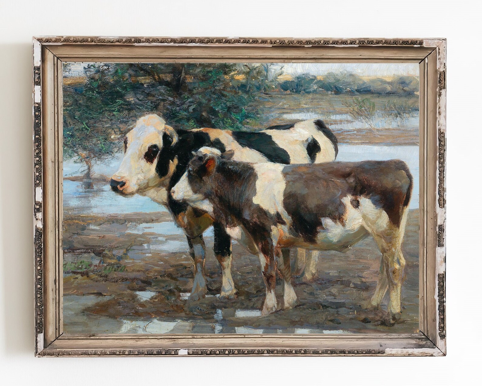 PRINTABLE ART Vintage Farm Animals Oil Painting Two Cows Etsy