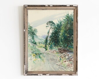 impression d'art vintage sur toile de paysage forestier | Aquarelle classique
