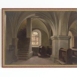 CANVAS ART PRINT | Vintage Church Interior Painting | Antique Architecture Artwork | Old Stone Building Art Print | Religious Artwork