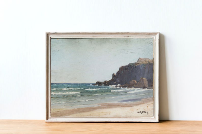 PRINTABLE ART A Beach by the Sea Oil Painting Seascape Art | Etsy