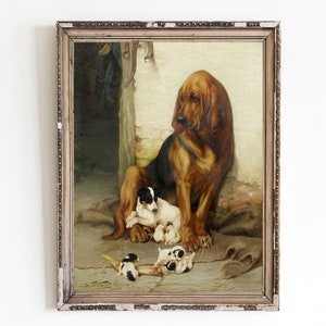 CANVAS ART PRINT | Vintage Dogs Wall Art Print | Pet Portrait Home Decor | Hound Dog Oil Painting | Puppies Artwork |