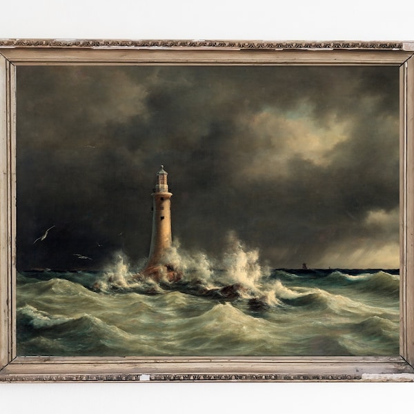 Lighthouse Storm Night Wall Art Etsy