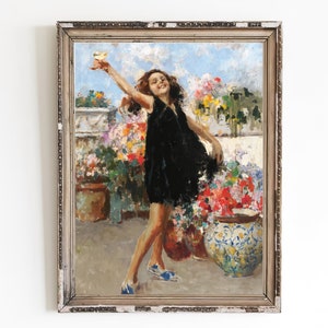 PRINTABLE ART | Vintage Joyous Girl Oil Painting | Antique Girl Painting | Children Art Print | Vintage Childhood Artwork | Kids Room Decor