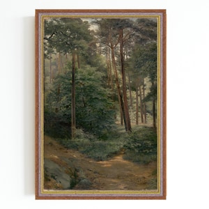CANVAS ART PRINT | Vintage  Woods Wall Art Print | Classic Forest Landscape Painting | Tall Trees Scenery Art