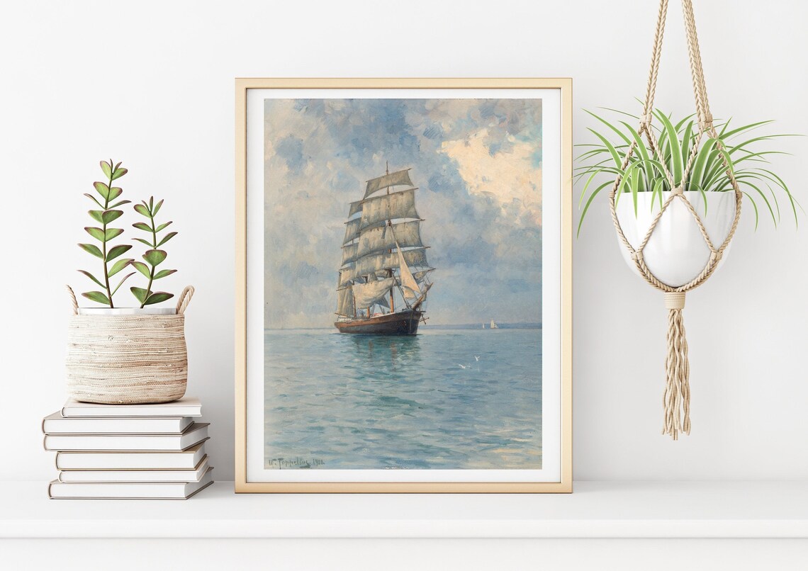 CANVAS ART PRINT Vintage Ship Wall Art Print Sailing Yacht Under Sail