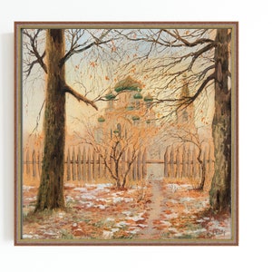 CANVAS ART PRINT | View of the Castle from Park  in an Autumn Day Wall Art Print | Fall Landscape Home Decor | Architecture Watercolor Art