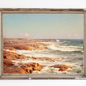 CANVAS ART PRINT | Ocean Waves Home Decor | Ocean Cliffs Wall Art Print | Coastal Print | Coastal Painting | Beach Art | Seashore Print