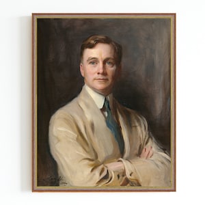 CANVAS ART PRINT | Man in a Suit Classic Portrait | Blue Eyed Man Painting | Vintage Early 20th Century Portrait Art| Older Man Portrait