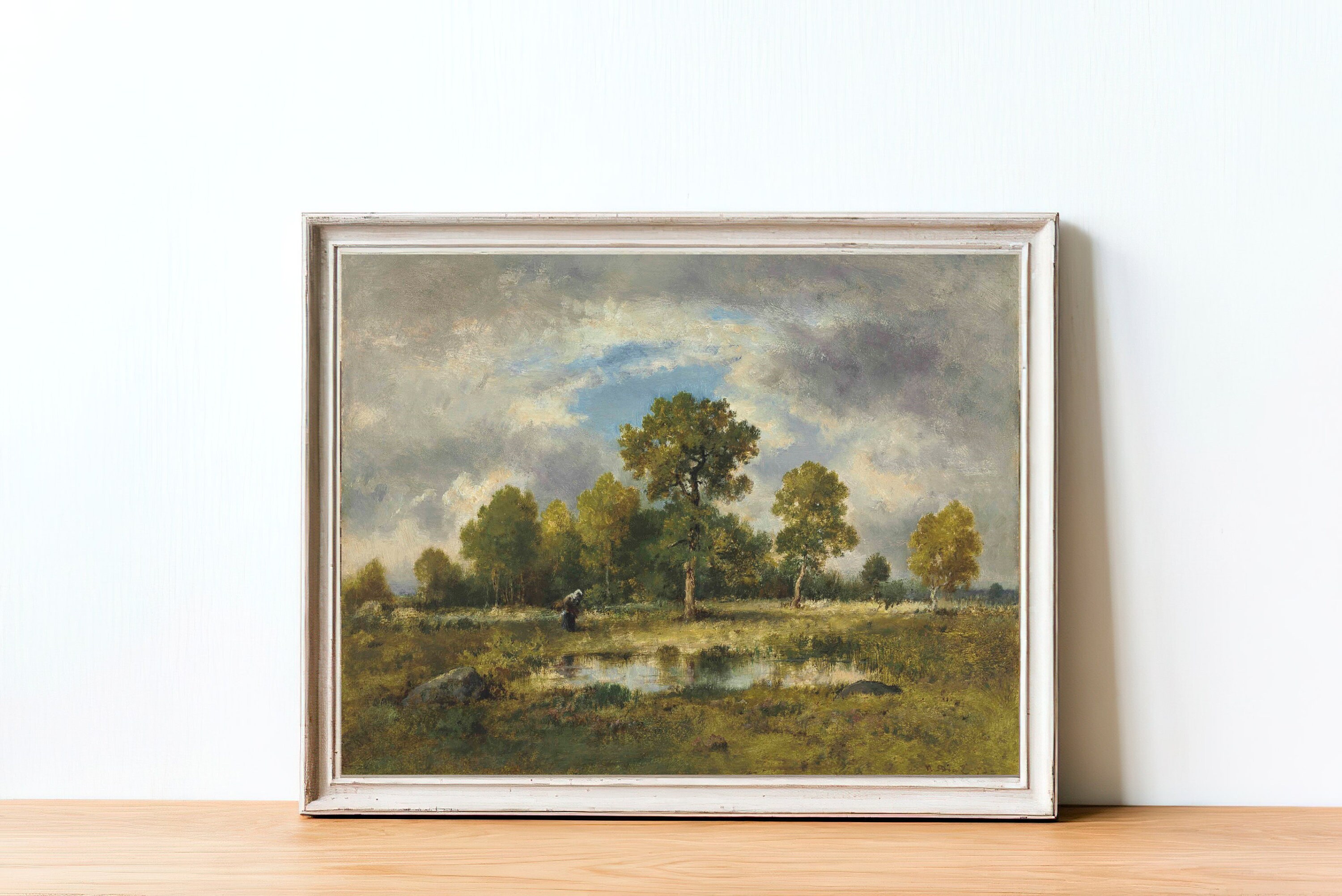 Landscape Wall Art Antique Landscape Painting Vintage Pond Etsy