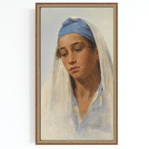 CANVAS ART PRINT | Bedouin Girl Portrait Wall Art Print | Portrait of Young Arab Girl Wearing Traditional Hijab Art | Beautiful Muslim Lady