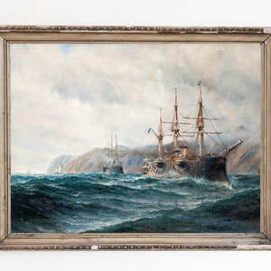 DRUCKBARE KUNST | Vintage Schiff Ölgemälde | Segelflotte | Antike Kunst | Maritimer Kunstdruck | Seelandschaft Kunstwerk |Ozean Segelschiff Malerei