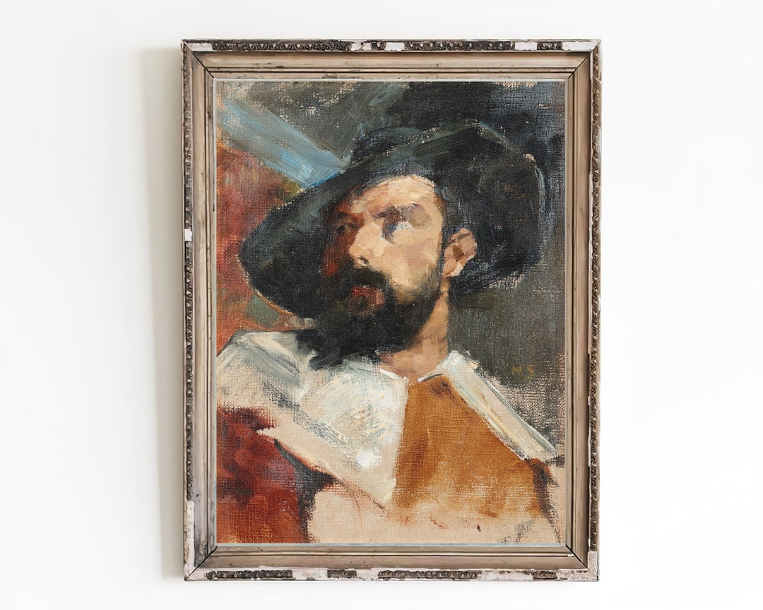 PRINTABLE ART | Portrait of Man in a Hat Oil Painting | Bearded Man ...