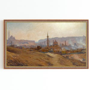 IMPRESIÓN DE ARTE EN LIENZO / Pintura vintage del desierto / Pintura de paisaje oriental / Arte antiguo de Egipto / Arte mural vintage de El Cairo