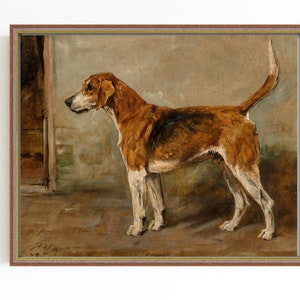 CANVAS KUNSTPRINT | Antiek jachtolieverfschilderij | Portret van een hond Wall Art Print | Hondenliefhebbers cadeau | Vintage dierlijk olieverfschilderij | Hondenhond