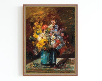 CANVAS ART PRINT | Various Colorful Flowers in a Vase Oil Painting | Still Life  Flower Bouquet Art Print | Vintage Still Life Painting