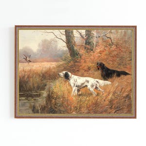 CANVAS ART PRINT | Vintage Hunting  Dogs Portrait Art  | Fall Landscape with Two Dogs Art | Classic Dog Artwork | Farmhouse Decor