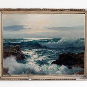 LEINWAND ART-PRINT | Wellen brechen in die Felsen Kunstdruck | Meereswellen Wohnkultur | Meeresküste Ölgemälde | Impressionistische Kunst